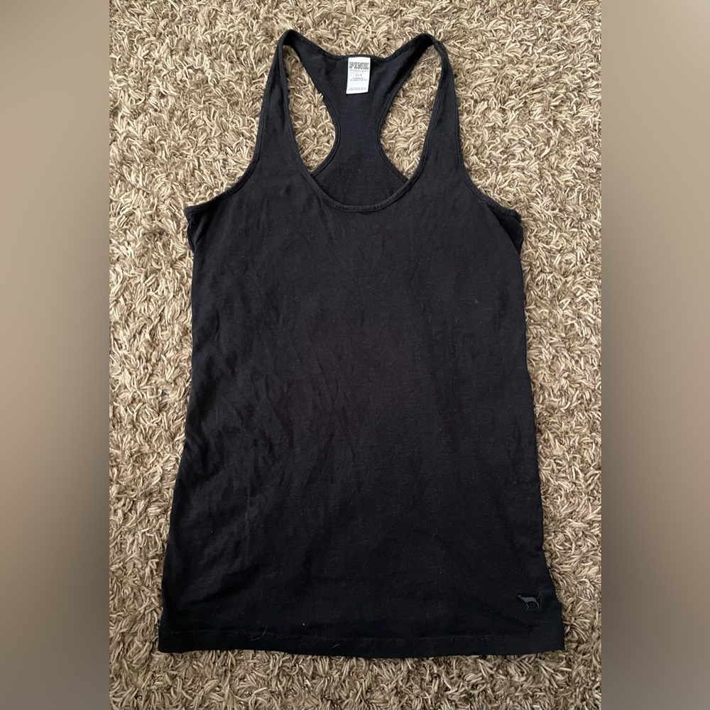 Victoria’s Secret PINK Black Slightly Weathered Racerback Tank Top Small